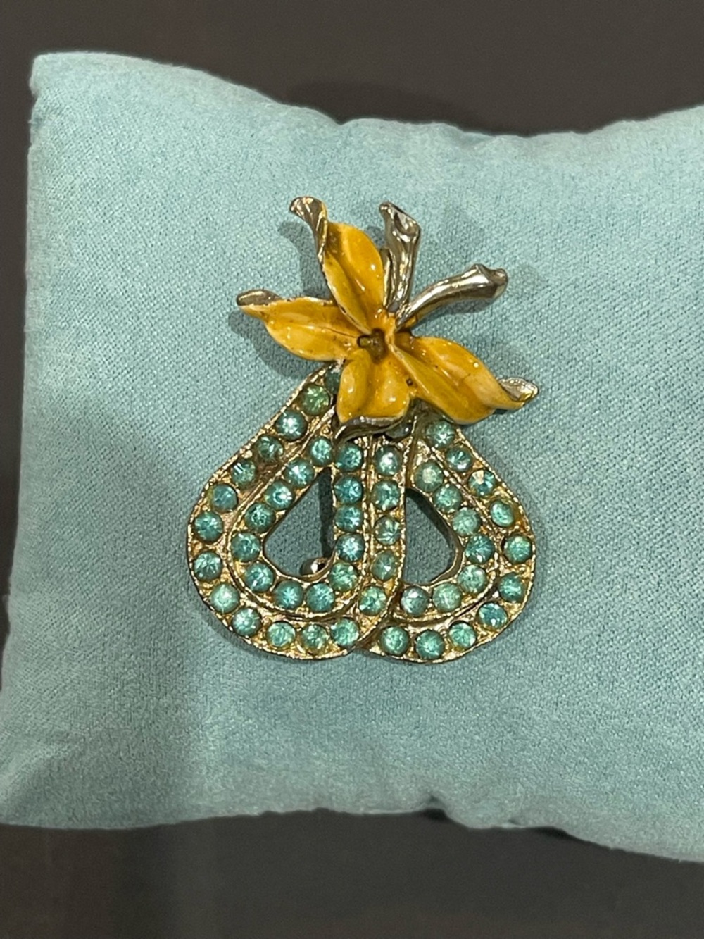 Yellow Flower & Aqua Crystal Statement Brooch